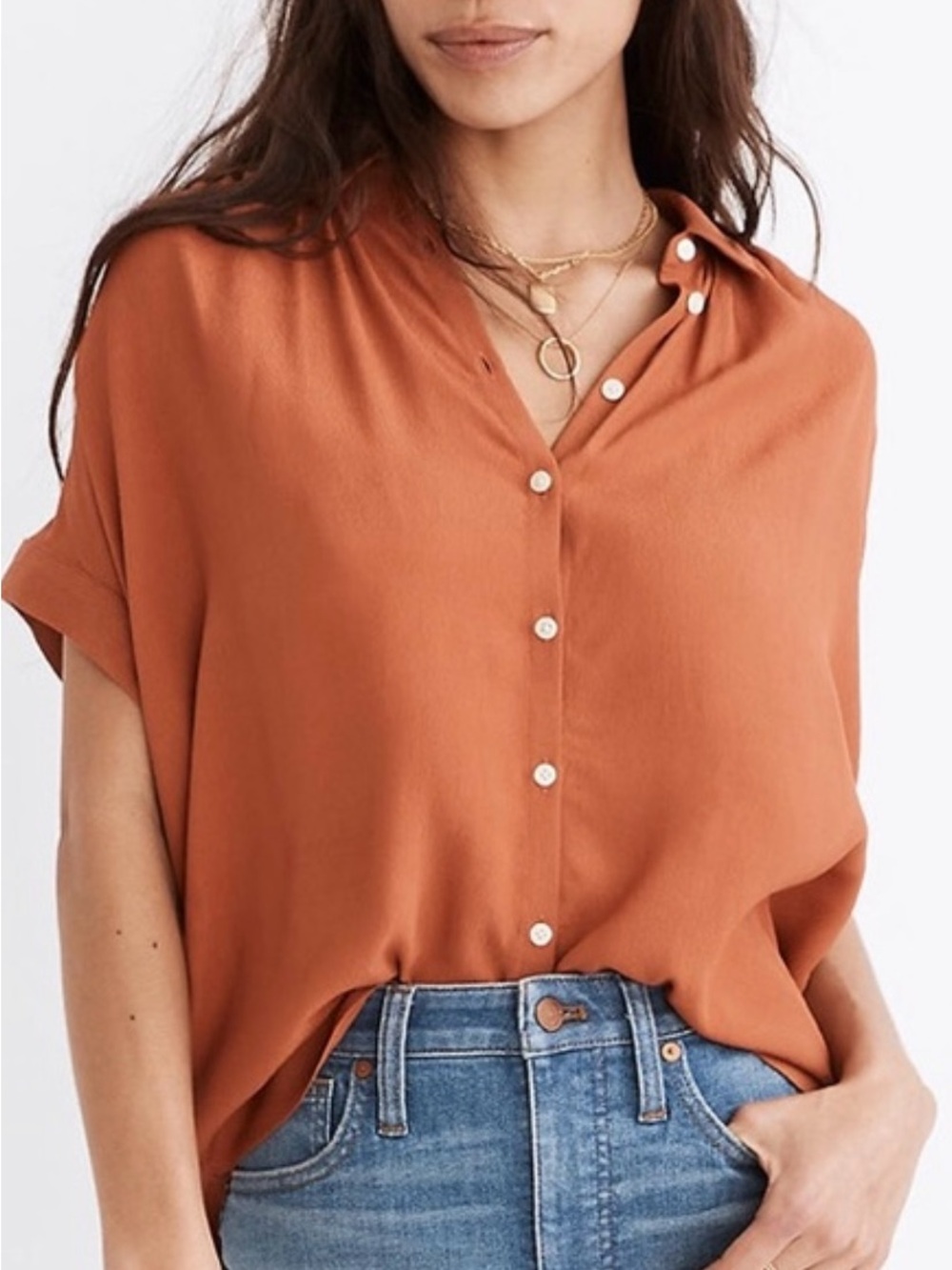 Madewell Button-Front Relaxed Shirt in Terracotta Orange